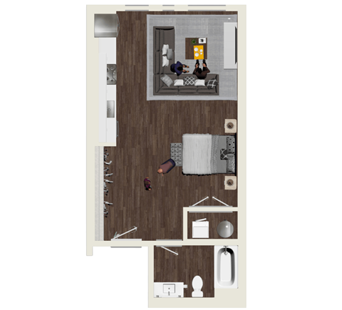 Floor plan for studio, 1 bath